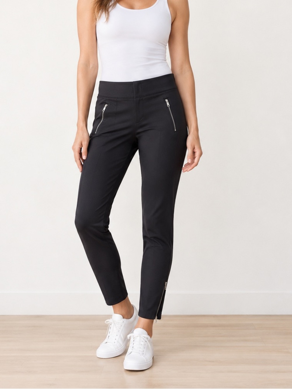 Athleta Black Slim Ankle Pants Zip Pockets & Hem Zippers Size 2